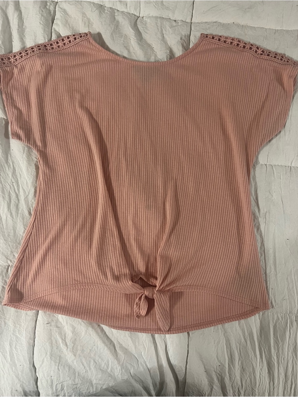 Iz Byer Ribbed Tie-Front Short Sleeve Top - Dusty Rose